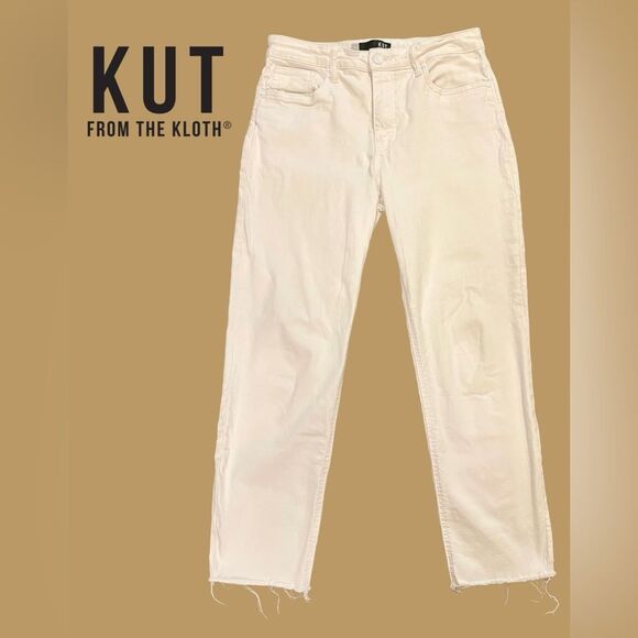 KUT From The Kloth Mom Jeans 8 Rachel High Rise Fab Ab  Raw Hem White - Picture 5 of 14